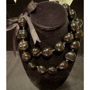 Traditional Hawaiian black kukui nut lei necklace, individually knotted 32”